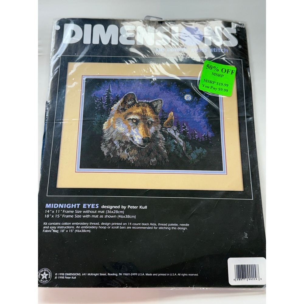 Vintage Dimensions Cross Stitch Kit Midnight Eyes Wolves by Peter Kull